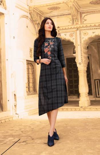 Grab This Pretty Readymade Kurti In Black Color Fabricated On Cotton Beautified With Prints And Thread Work. This Kurti Ensures Superb Comfort all Day Long. Buy Now.