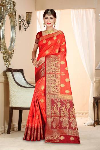 Adorn The Pretty Angelic Look Wearing This Silk Based Saree In Red Color Paired With Maroon Colored Blouse. This Saree And Blouse are Fabricated On Art Silk Beautified Weave. It Will Give A Rich Look To Your Personality. 