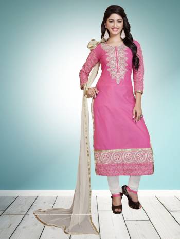 Look Pretty Wearing This Straight Suit In Pink Colored Top Paired With White Colored Bottom And Dupatta, Its top And Bottom Are Cotton Based Paired With Chiffon Dupatta. Buy Now.