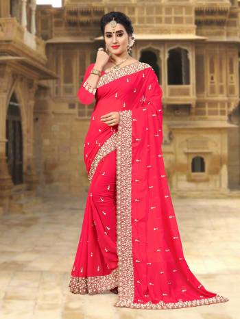 Lovely Shade In Red Is Here With This Designer Saree In Crimson Red Color Paired With Crimson Red Colored Blouse. This Saree And Blouse Are Georgette Based Beautified With Heavy Embroidered Lace Border.