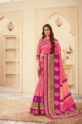 Look Pretty Wearing This Saree In Pink Color Paired With Pink Colored Blouse. This Saree And Blouse Are Fabricated On Art silk Beautified With Intricate Prints All Over It. 