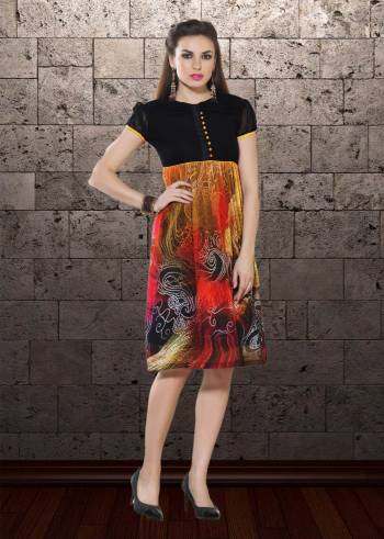 For Your Casual Or Semi-Casual Wear Grab This Readymade Kurti In Black And Multi Color Fabricated On Georgette Beautified With Prints All Over .