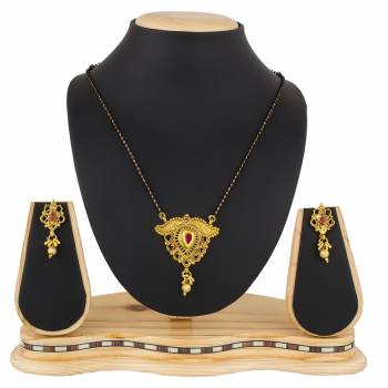 Here Is A Heavy Patterned Mangalsutra In Golden Color With Pretty Set Of Earrings. This Mangalsutra Is Suitable For Function OR Wedding Wear. It Can Be Paired With Any Colored Attire. 