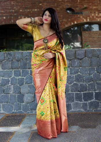 Celebrate This Festive Season Wearing This Very Pretty Yellow Colored Saree Paired With Yellow Colored Blouse, This Saree And Blouse are Fabricated On Art Silk Beautified With Weave All Over It. Buy Now.