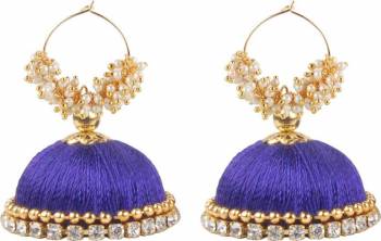 Add This Very Pretty Jhumki Styled Earring Set In Violet Color Made With Resham Thread. This Pretty Can Be Paired With Any Same Or Contrasting Colored Attire. Buy This Now.