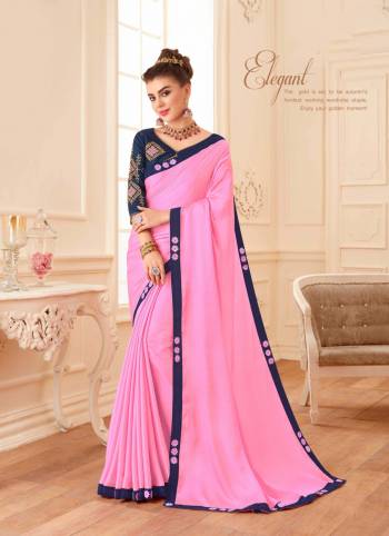 Look Pretty Wearing This Designer Saree In Pink Color Paired With Contrasting Navy Blue Colored Blouse. This Saree Is Fabricated On Soft Silk Paired With Art Silk Fabricated Blouse. Buy This Designer Piece Now.