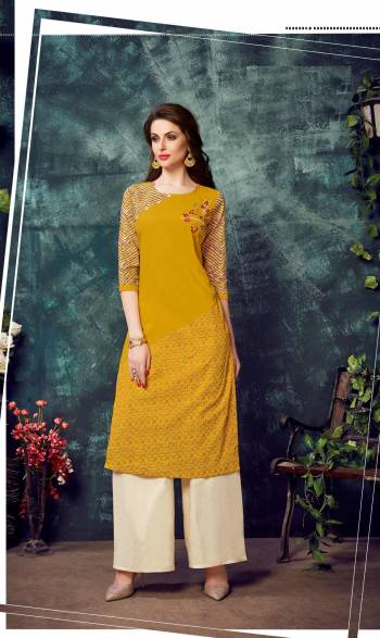 This Festive Season, Have Comfort And Beauty Wearing This Readymade Kurti In Yellow Color Fabricated On Rayon Beautified With Thread Work. Its Fabric Ensures Superb Comfort All Day Long. Buy Now.