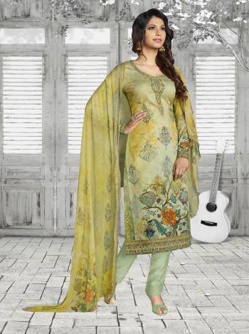 Celebrate This Festive Season Wearing This Designer Straight Suit In Light Green Color. Its Top Is Fabricated On Soft Cotton Paired With Cotton Bottom And Chiffon Dupatta. All Its Fabrics Ensures Superb Comfort all Day Long. Buy Now.