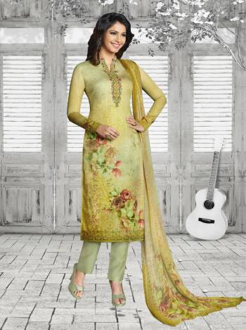 Celebrate This Festive Season Wearing This Designer Straight Suit In Light Green Color. Its Top Is Fabricated On Soft Cotton Paired With Cotton Bottom And Chiffon Dupatta. All Its Fabrics Ensures Superb Comfort all Day Long. Buy Now.