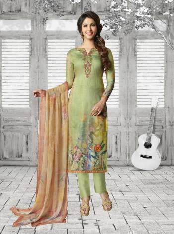 Celebrate This Festive Season Wearing This Designer Straight Suit In Light Green Color. Its Top Is Fabricated On Soft Cotton Paired With Cotton Bottom And Chiffon Dupatta. All Its Fabrics Ensures Superb Comfort all Day Long. Buy Now.