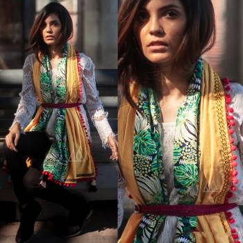 Give A Lovely Enhanced Look To Your Attire By Paring It With This Beautiful Scarf Fabricated On Khadi Cotton. This Scarf Is Beautified With Prints And Tassels. Also It Can Be Paired With Western Top, One Piece Or Kurti. Buy Now.