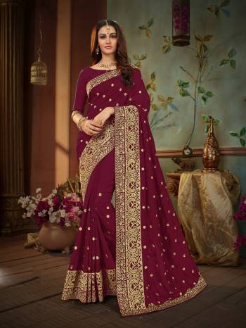 Elegant And Rich looking Saree Is Here With This Beautiful Maroon Colored Saree Paired With Maroon Colored Blouse. This Saree And Blouse Are Silk Based Beautified With Attractive Jari Work. Buy Now.