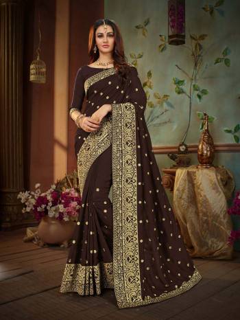 Elegant And Rich looking Saree Is Here With This Beautiful Brown Colored Saree Paired With Brown Colored Blouse. This Saree And Blouse Are Silk Based Beautified With Attractive Jari Work. Buy Now.