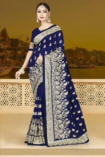 Enhance Your Personality Wearing This Designer Saree In Navy Blue Color Paired With Navy Blue Colored Blouse. This Saree Is silk Georgette Based Paired With Art Silk Fabricated Blouse. Buy Now.