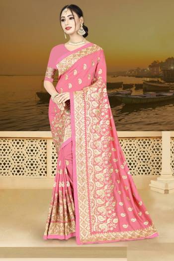 Flaunt Your Rich And Elegant Taste Wearing This Designer Saree In Pink Color Paired With Pink Colored Blouse. This Saree Is Fabricated On Silk Georgette Paired With Art Silk Fabricated Blouse.Buy This Saree Now.