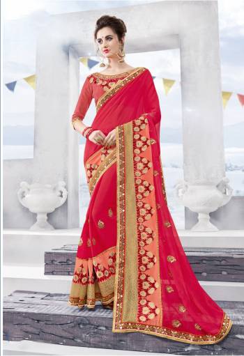 Catch All The Limelight In This Bright Dark Pink Colored Saree Paired With Dusty Pink Colored Blouse. This Saree Is Chiffon Based Paired With Art Silk Fabricated Blouse. It Is Easy To Drape And Carry All Day Long. 