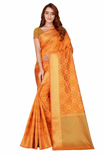 Bright And Visually Appealing Color Is Here With This Silk Based Saree In Musturd Yellow Color Paired With Musturd Yellow Colored Blouse. This Saree And Blouse Are Fabricated On Kanjivaram Art Silk Beautified With Weave all Over It. 