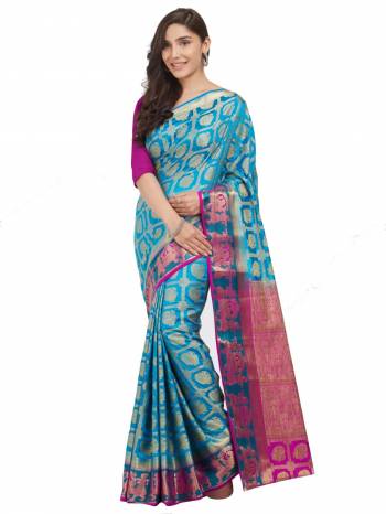 Grab This Pretty Color Pallet Silk Based Saree In Sky Blue And Pink Color Paired With Magenta Pink Colored Blouse. This Saree And Blouse Are Fabricated On Nylon Silk Beautified With Weave. 