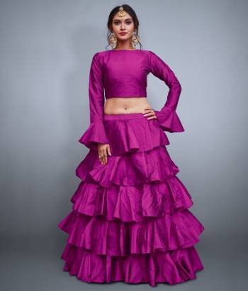 Rich Looking Designer Readymade Lehenga Choli Is Here With A Lovely Pattern Play. This Lehenga And Choli Are Silk Based With A Lovely Frill Pattern. You Can Carry This Very Heavy Accessories To Give It An Attractive Look. 