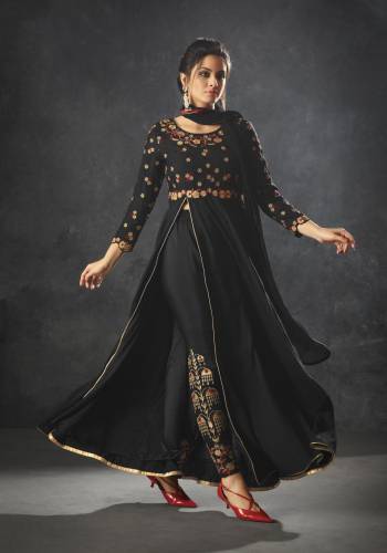 For a Bold And Beautiful Look, Grab This Designer Suit In Black Color Paired With black Colored Bottom and Dupatta. Its Top Is Silk Based With Santoon Bottom And Chiffon Dupatta. Its And Bottom Are Beautified With Attractive Embroidery. Buy Now.