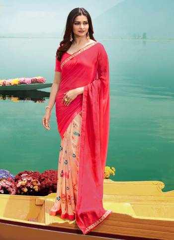 Bright And Visually Appealing Color Is Here With This Designer Saree In Fuschia Pink And Peach Color Paired With Fuschia Pink Colored Blouse. This Saree Is Georgette Based Paired With Art Silk Fabricated Blouse. Buy Now.