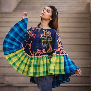 This Winters Go Colorful With This Beautiful Poncho Which Keeps Keeps You Warm As Well As Stylish. It Is Fabricated On Khadi And Can Be Paired with Any Kind Of Attire. Buy Now.