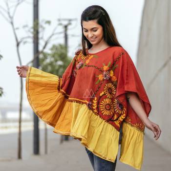 This Winters Go Colorful With This Beautiful Poncho Which Keeps Keeps You Warm As Well As Stylish. It Is Fabricated On Khadi And Can Be Paired with Any Kind Of Attire. Buy Now.