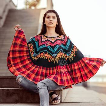 This Winters Go Colorful With This Beautiful Poncho Which Keeps Keeps You Warm As Well As Stylish. It Is Fabricated On Khadi And Can Be Paired with Any Kind Of Attire. Buy Now.