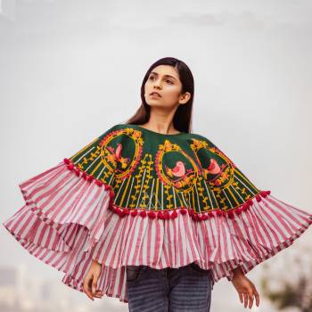 This Winters Go Colorful With This Beautiful Poncho Which Keeps Keeps You Warm As Well As Stylish. It Is Fabricated On Khadi And Can Be Paired with Any Kind Of Attire. Buy Now.