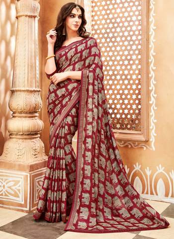 Here Is A Pretty Light Weight Saree Which Ensures You Superb Comfort For Casuals Or Semi-Casuals. This Saree Is Fabricated On Chiffon Georgette Paired With Soft Silk Fabricated Blouse. It Is Beautified with Prints All Over. 