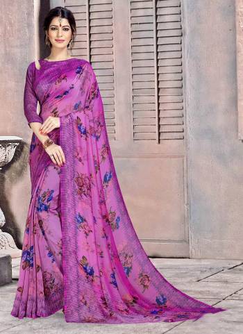 For Your Daily Wear, Grab this Pretty Simple And Elegant Looking Georgette Based Saree Paired With Georgette Blouse. This Saree And Blouse Are Beautified With Prints, Also It Is Easy To Carry all Day Long.