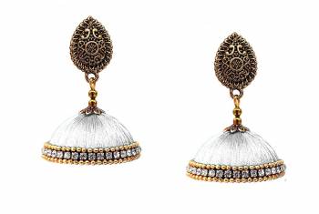 Here Is A Unique Patterned Jhumki Styled Earrings Made With Metl And Resham Thread. This Earrings Can Be Paired with Any Same Or Contrasting Colored Traditional Colored Attire. Buy Now.