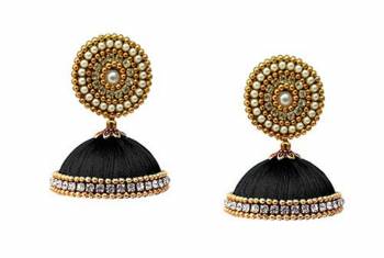 Grab This Beautiful Earrings Set In Jhumki Style Which Can Be Paired With Any Contrasting Or Same Colored Traditional Attire. Mixture Of Stone, Pearl And Resham Thread Are Used To Make This Beautiful Earrings Beautified With Stone Work.