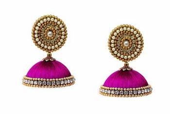 Grab This Beautiful Earrings Set In Jhumki Style Which Can Be Paired With Any Contrasting Or Same Colored Traditional Attire. Mixture Of Stone, Pearl And Resham Thread Are Used To Make This Beautiful Earrings Beautified With Stone Work.