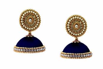 Grab This Beautiful Earrings Set In Jhumki Style Which Can Be Paired With Any Contrasting Or Same Colored Traditional Attire. Mixture Of Stone, Pearl And Resham Thread Are Used To Make This Beautiful Earrings Beautified With Stone Work.