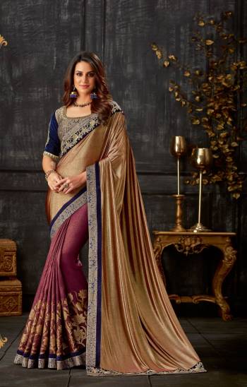 A treasure trove of everything classy, shimmery and beauticious , this saree is sure to shine through the night of festivities. 