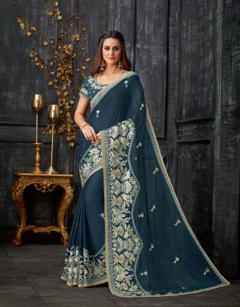 Let 'Stylishly Simple' be your motto of the evening. This delicately embroidered saree in the richest hue of Blue will make people wonder. 