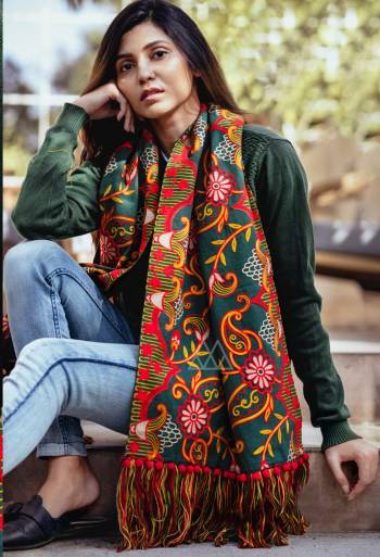 Grab This Beautiful Scarf For This Winter Which Can Be Paired With Western Or Even Kurtas. It Is Fabricated On Khadi Beautified With Woollen Thread Work. Buy Now.