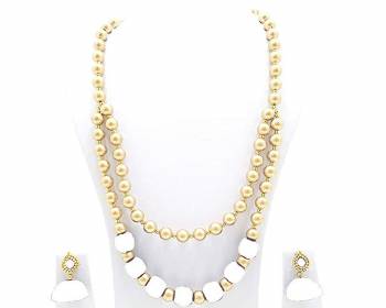 You Will Earn Lots Of Compliments With This Attractive Looking Necklace Set Made With Pearls And Resham Thread Balls. This Can Be Paired With Same Or Contrasting Colored Ethnic Attire. Also It Has A Pretty Pair Of Earrings Along.