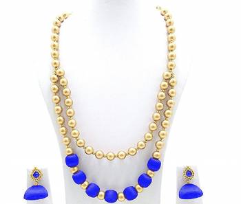 You Will Earn Lots Of Compliments With This Attractive Looking Necklace Set Made With Pearls And Resham Thread Balls. This Can Be Paired With Same Or Contrasting Colored Ethnic Attire. Also It Has A Pretty Pair Of Earrings Along.