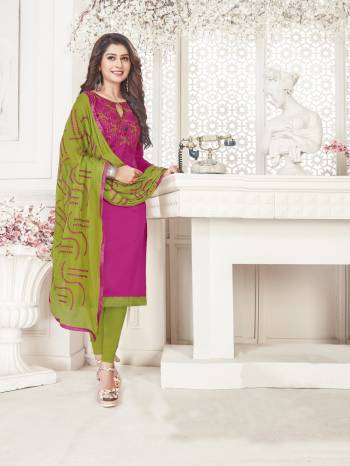 If Those Readymade Suit Does Not Lend You The Desired Comfort, Than Grab This Embroidered Dress Material And Get This Stitched As Per Your Desired Fit And Comfort, It Top Is Satin Cotton Based Paired With Cotton Bottom and Chiffon Dupatta, Buy Now.