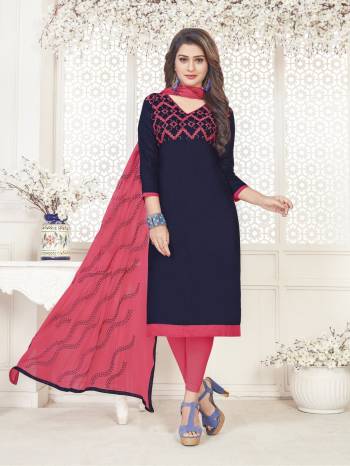 Get This Lovely Dress Material For Your Casual Or Semi-Casual Wear. Its Top Is Fabricated On Satin Cotton Paired With Cotton Bottom And Chiffon Dupatta. It Is Beautified With Attractive Thread Work. Get This Stitched As Per Your Desired Fit And Comfort. 