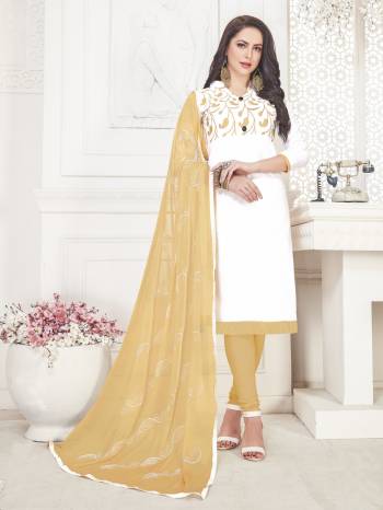 If Those Readymade Suit Does Not Lend You The Desired Comfort, Than Grab This Embroidered Dress Material And Get This Stitched As Per Your Desired Fit And Comfort, It Top Is Satin Cotton Based Paired With Cotton Bottom and Chiffon Dupatta, Buy Now.