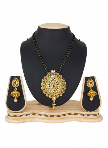 Grab This Heavy Mangalsutra Set In Golden Color Which Comes With A Pair Of Earrings, Also It Can Be Paired With Colored Ethnic Attire. Buy Now.