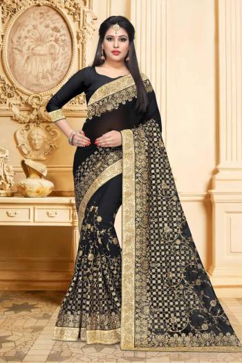 For a Bold And Beautiful Look, Grab This Lovely Georgette Based Saree In Black Color. It Is Beautified With Heavy Embroidery Giving It A More Attractive Look. 