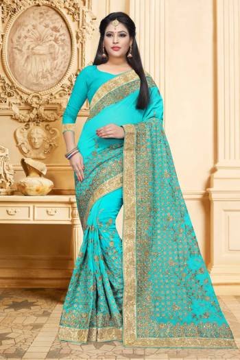 Quite Pretty Shade Is Here With This Designer Saree In Sky Blue Color Fabricated On Georgette. This Saree Has Heavy Embroidery Which Is Also Light weight And Easy To Carry All Day Long. 