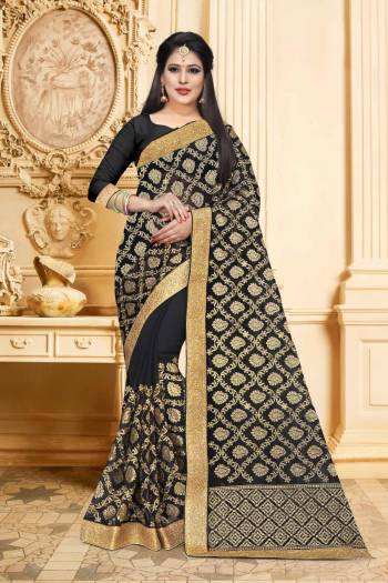 For a Bold And Beautiful Look, Grab This Lovely Georgette Based Saree In Black Color. It Is Beautified With Heavy Embroidery Giving It A More Attractive Look. 