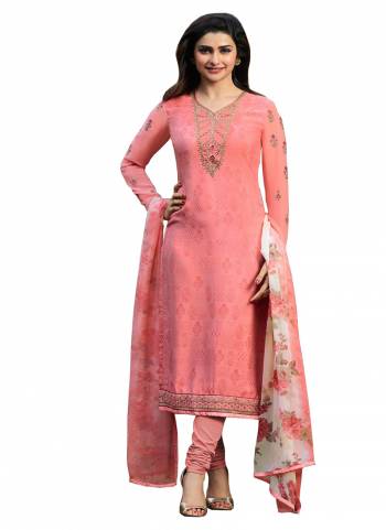 Look Pretty In This Designer Straight Cut Suit In Pink Color paired With White And Pink Colored Dupatta. Its Top And Bottom Are Fabricated On Crepe Paired With Chiffon Dupatta. It Is Beautified With Floral Prints Over Dupatta And Embroidery Over The Top.