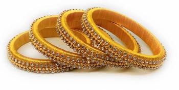 Grab This Beautiful Set Of Four Bangles To Pair Up With Your Ethnic Wear Or You Can Also Mix It With Other Plain Bangles For More Heavy Look. It Is Made With Resham Thread And Beautified With Stone Work, Pair These Up With Same Or Any Contrasting Colored Ethnic Attire.