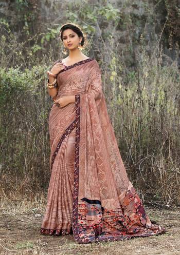 Simple And Elegant Looking Printed Saree Is Here In Beige Color Paired With Multi Colored Blouse. As It IS fabricated On Satin Georgette, It Is Light Weight And Easy To Carry All Day Long. 